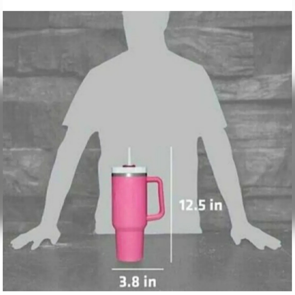 40 OZ Adventure Quencher Travel Tumbler Insulated Cup Handle Lid Straw, Pink - Picture 7 of 7